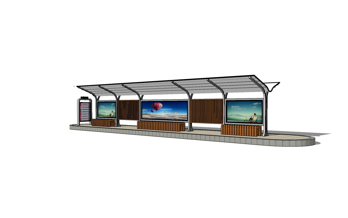 T428现代风格公交车站SU模型车站台候车亭停靠站坐凳sketchup...-13