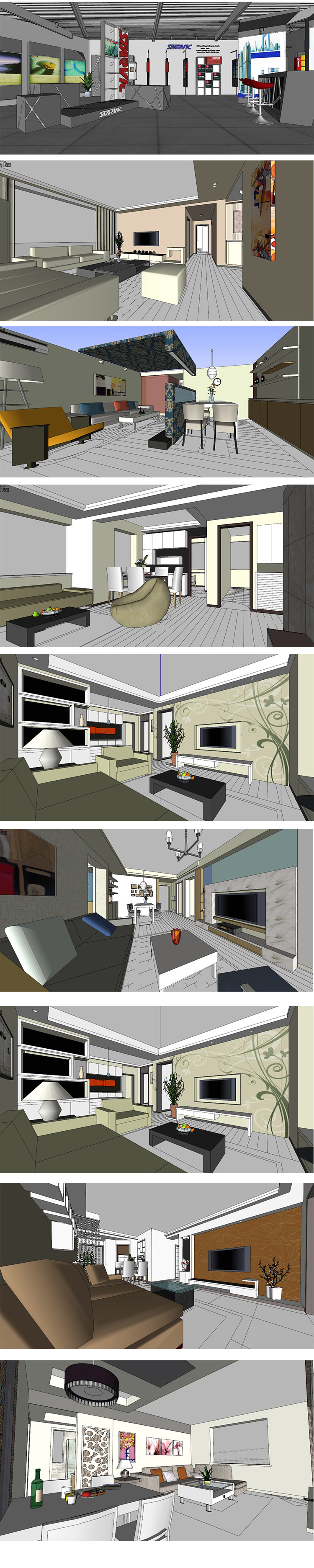 T1420室内装修设计空间感素材 草图大师设计SU模型空间整体...-3