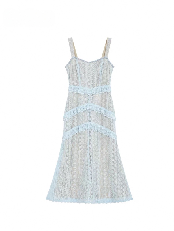Be the Same Brand as the 2026 Summer New Women's Ruffled Lace Sleeveless Waist-Cinching Long Tank Dress 250054