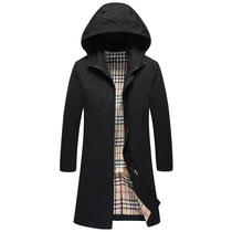  Makui windbreaker mens spring and autumn new mid-length slim-fit British style coat business casual hooded jacket plaid tide