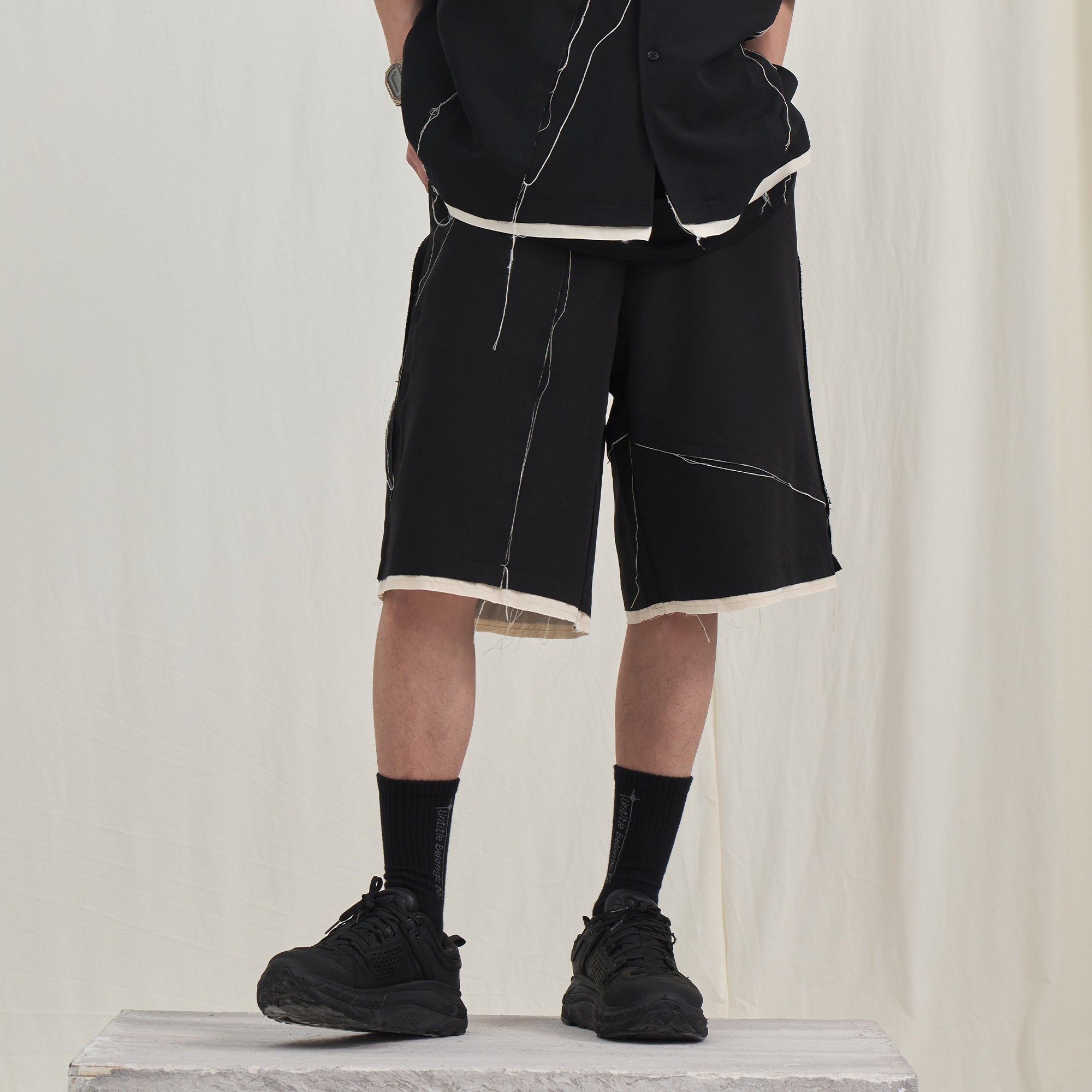 PCLP raw edge destruction casual shorts summer national trend straight casual five-point pants men