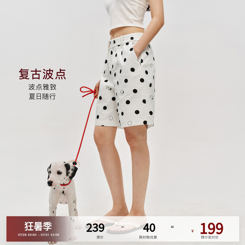 Pclp×Snoopy Collaboration Snoopy Retro Polka Dot Cotton-Feel Summer Loose Casual Shorts Pclp×Snoopy Collaboration Snoopy Retro Polka Dot Cotton-Feel Summer Loose Casual Shorts