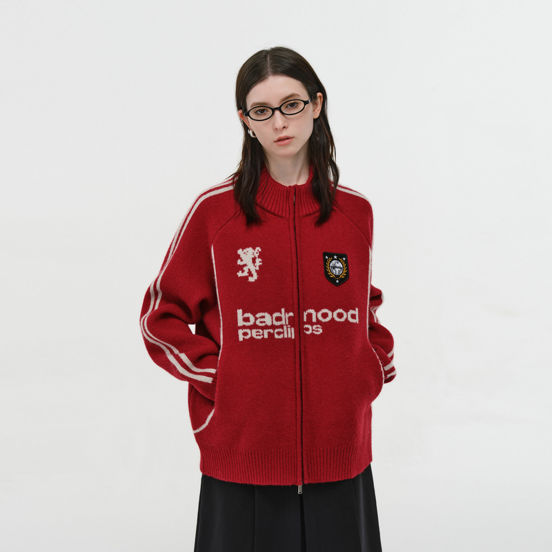 Pclp Jersey-Style High-Neck Cardigan Red Sweater, National Trendy Brand Autumn and Winter Couple Knitwear Zipper Jacket Pclp Jersey-Style High-Neck Cardigan Red Sweater, National Trendy Brand Autumn and Winter Couple Knitwear Zipper Jacket