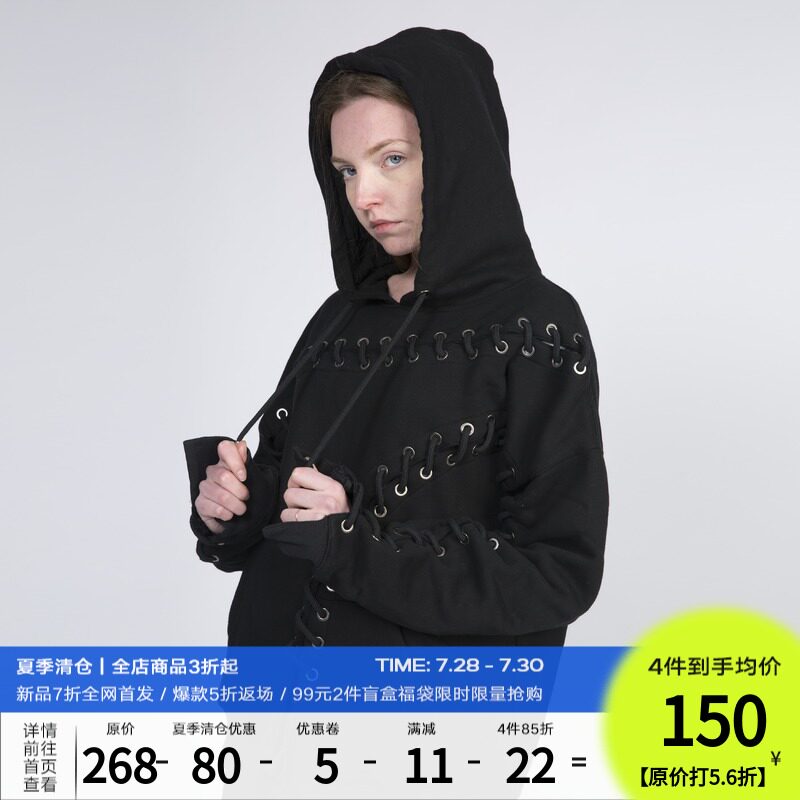 PCLP (PERCLIPS) DECONSTRUCTED rope sweater velvet cotton lace-up hooded loose hoodie