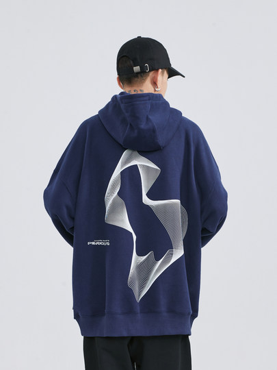 PCLP three-dimensional rotating line hooded sweatshirt for men, national fashion brand loose casual spring and autumn black couple hoodie