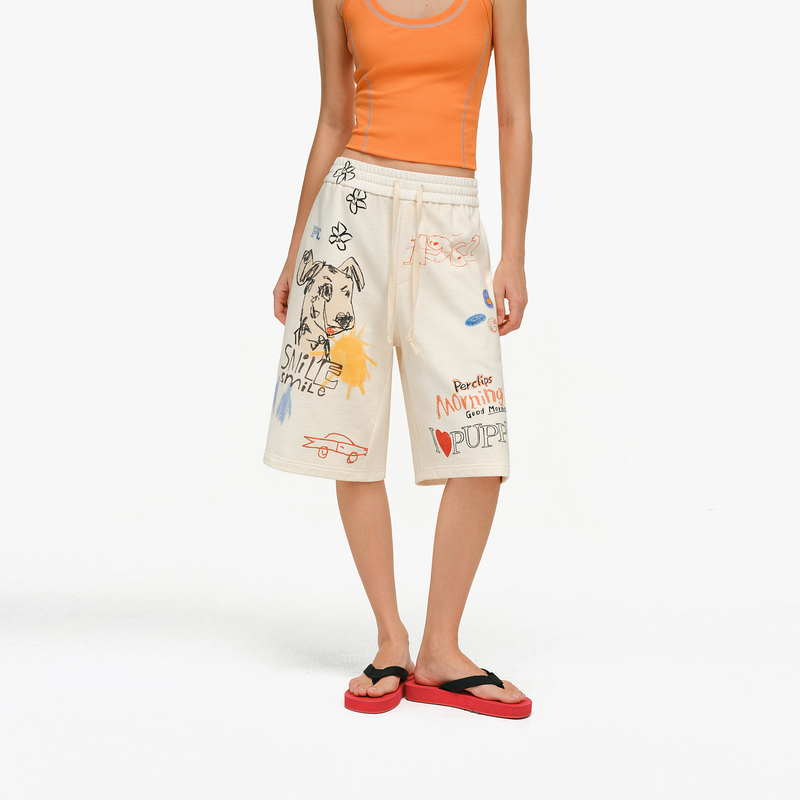 Pclp Lazy Style Casual Retro Crayon Graffiti Terry Bottom Denim Shorts Versatile Casual Shorts for Summer