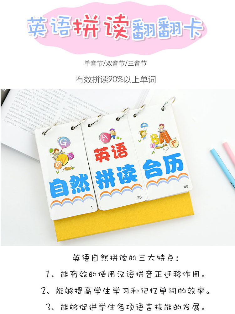 English natural Phonics English alphabet card teaching aids Desk calendar Primary school students enlightenment flip card teaching list