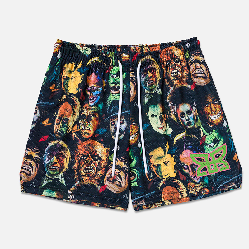 American-Style Ryokorain Shorts with All-Over Print, Mesh Breathable Quick-Dry Sports Casual Knee-Length Shorts