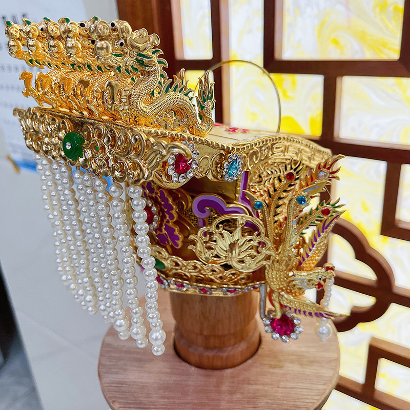 Five Dragon Ma Zu pure hand paint cap with gold paper cap statue hat Table edition of the Virgin Hand cap