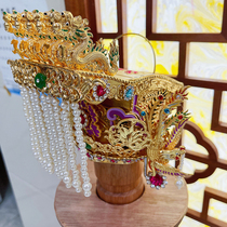 Five Dragon Ma Zu pure hand paint cap with gold paper cap statue hat Table edition of the Virgin Hand cap