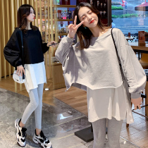 Pregnant women autumn suit Korean version of loose fake two-piece coat Fashion Net red sweater spring and autumn pregnant women T-shirt foreign style