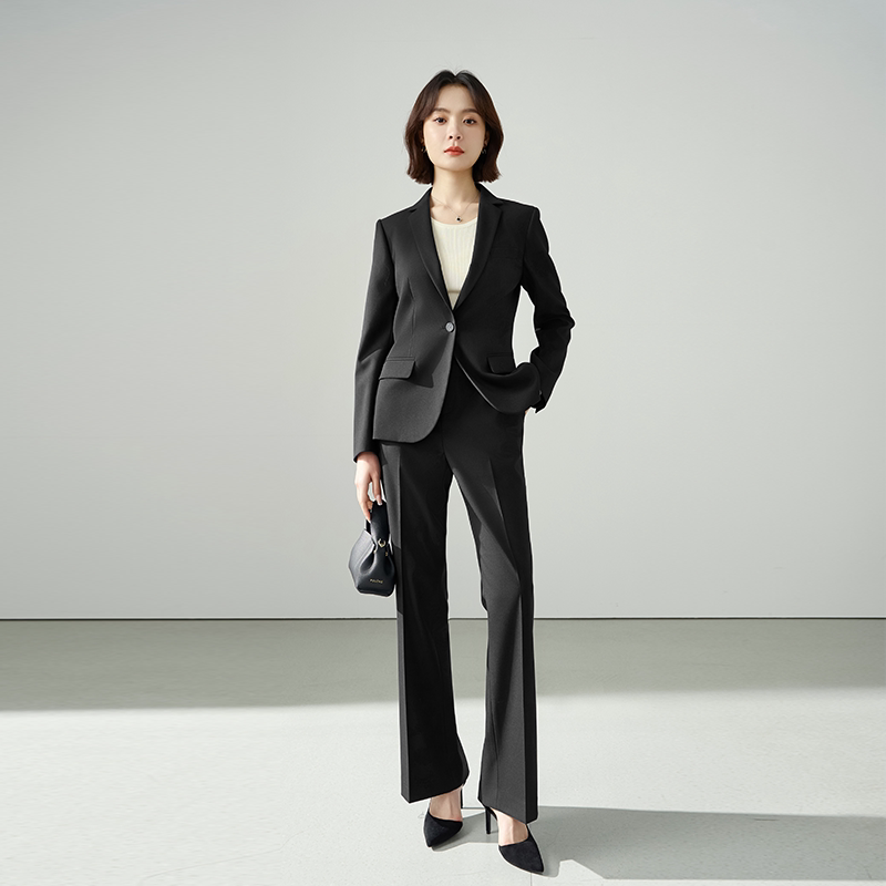 Miss Bird's Interview Formal Wear Black Civil Service Suit Set for Women, Spring Petite Workplace High-End Blazer