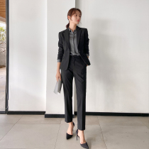 Civil servant interview clothing female workplace Korean version temperament ol fashion college student black formal suit business dress summer