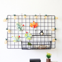 Girls dormitory ins creative bedroom layout picture wall iron grid room bedroom photo wall hanging basket