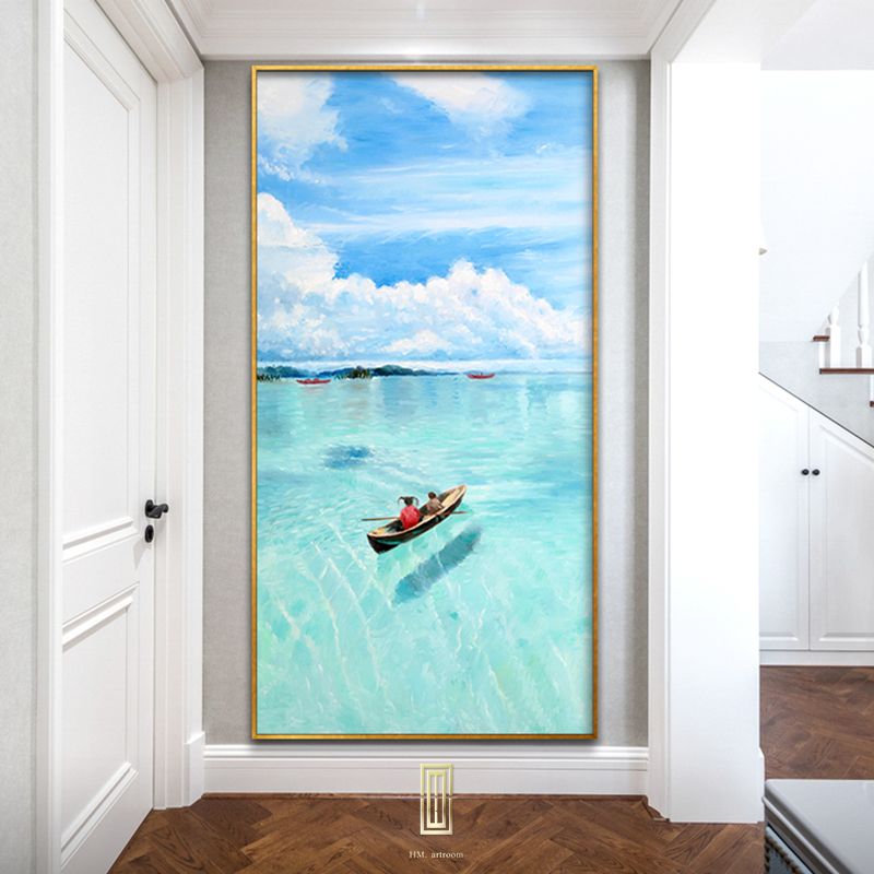 Original starter GENGUAN DECORATION PAINTING VERTICAL VERSION PURE HANDMADE OIL PAINTING SCENIC HAND-PAINTED ART VILLA WITH GREAT LIGHT AND LUXURIOUS HANG PAINTING