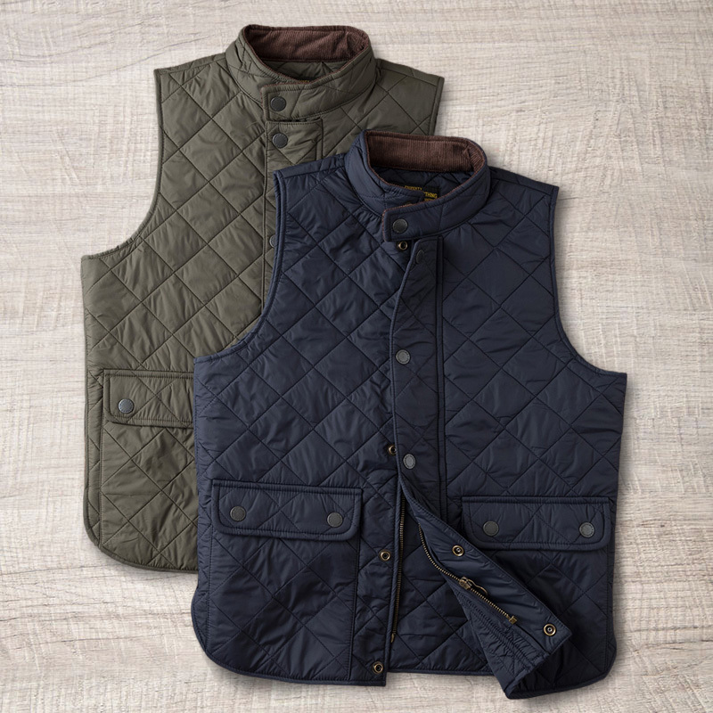 American Retro Amekaji Style Spring and Autumn Outdoor Multi-Pocket Quilted Padded Workwear Stand Collar Vest for Men