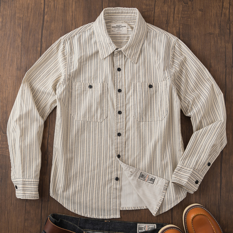 Ameikaji American Retro Autumn Western Shirt Casual Corduroy Striped Work Shirt Men's Long-Sleeved Shirt