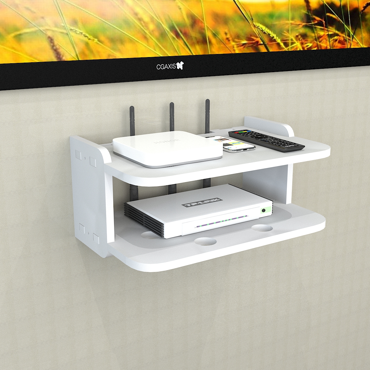 Living room wireless WiFi router storage box wall TV upper box rack projector wall-mounted bracket