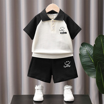 Handsome boys summer clothes 2024 new suit handsome fashionable trendy childrens clothing childrens summer polo shirt childrens fashionable