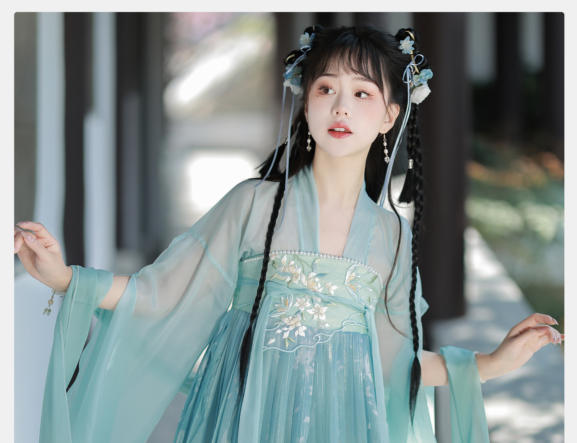 【中國直郵】 青錦閣 春秋款中國風古裝漢元素齊胸襦裙超仙唐製漢服 外披+上衣+吊帶裙+披帛 S