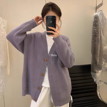 Hers a spoonful of sweet winter thick v-neck knitted sweater lazy style versatile cardigan long sleeve jacket 92443