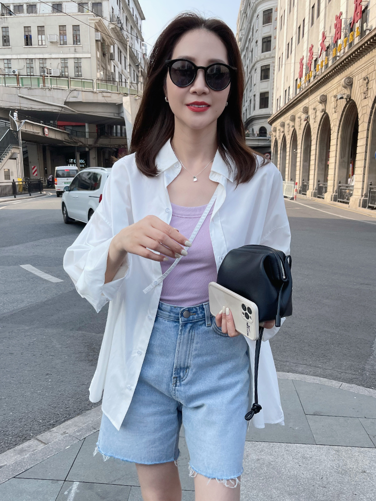 wipelia Chen Ji Children's 2021 Korean version Summer small crowddesign pure color 100 lap casual long sleeve shirt woman 7167