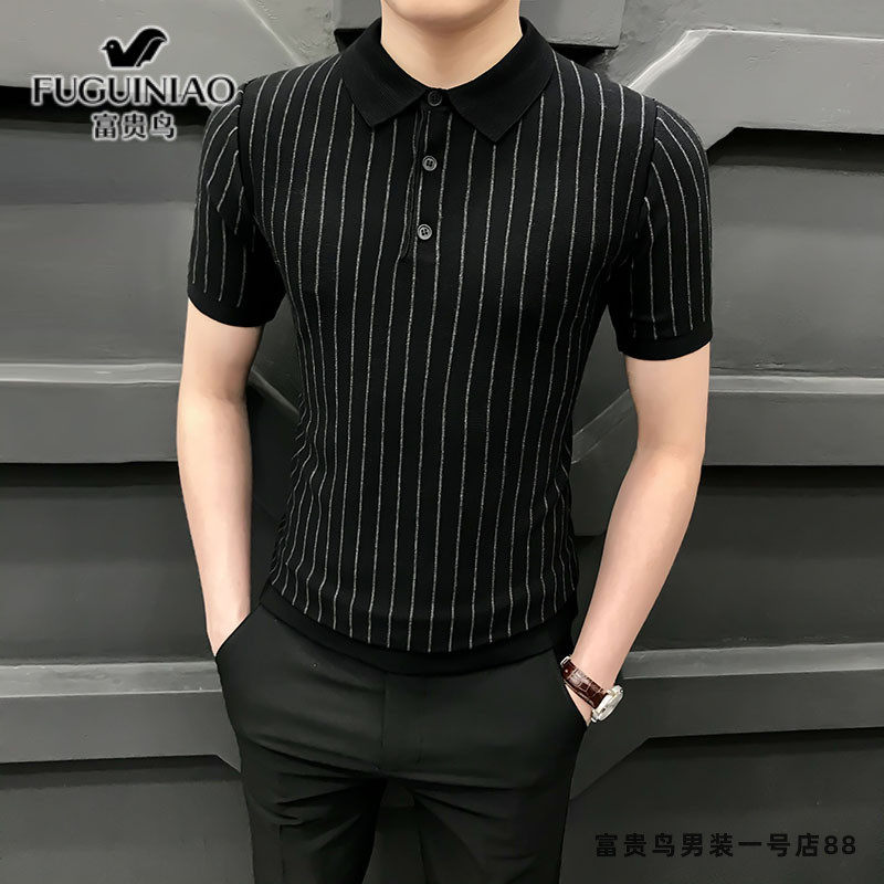Rich expensive bird high-end men POLO shirt 2021 spring summer new Korean version trendy short sleeve striped T-Shirt Laurenma jersey
