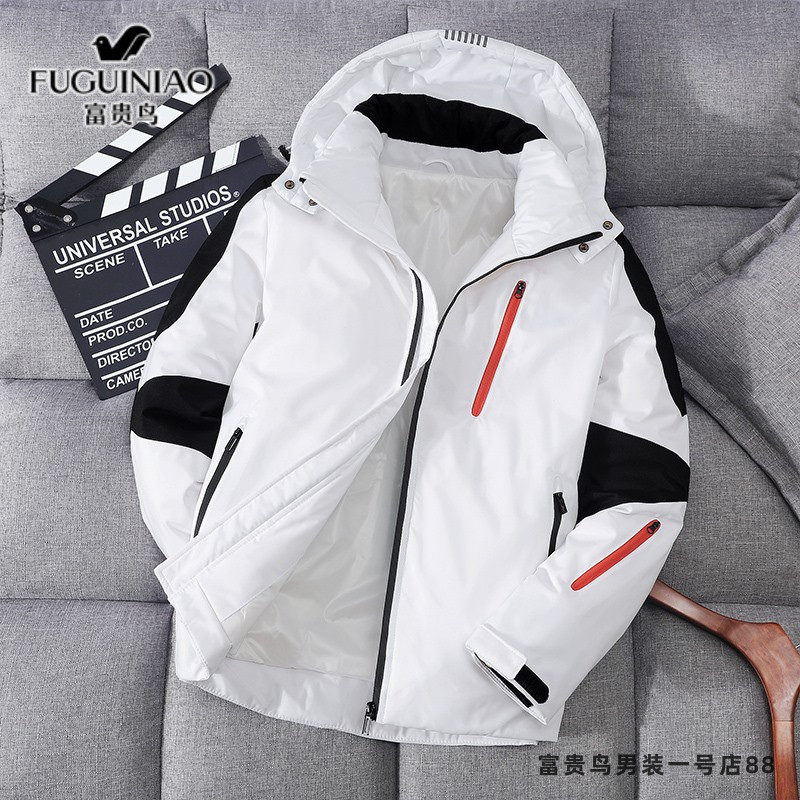 Fugui bird down clothes men's 2021 new autumn and winter Korean version trendy white duck suede short jacket warm and thickened