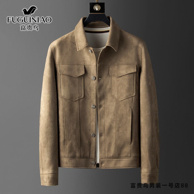 Rich Bird Suede Jacket Men's Spring and Autumn New High-end Business Men's Casual Slim Lapel Leather Jacket