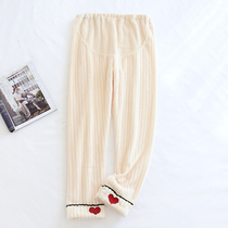 Pregnant womans pyjamas pants adjustable in small sub-home pants Autumn winter paragraph Toabdominal maternal pyjamas warm inside wearing loose
