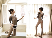 Maid maid dress lingerie fishnet stockings sexy crotch free crotch open open temptation flirting one-piece mesh pantyhose