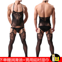 Pseudo-pussy mens erotics lingerie man wearing a conjoined silk stocking perspective opener free of truffle JJ passion flirt