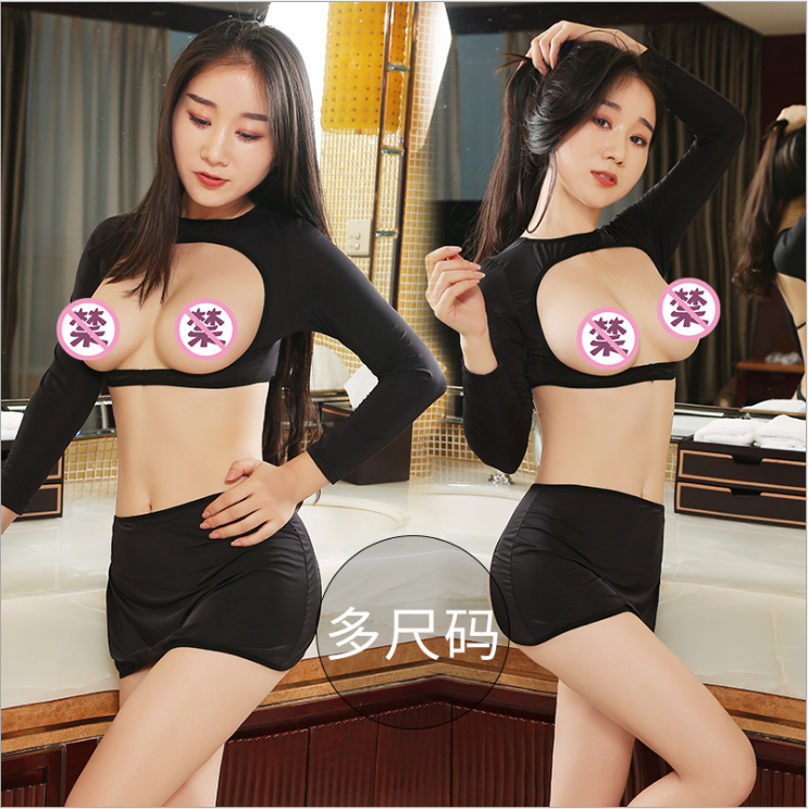 Plus size sexy lingerie uniform sexy see-through pajamas short skirt fat mm uniform temptation tight-fitting thin hollow