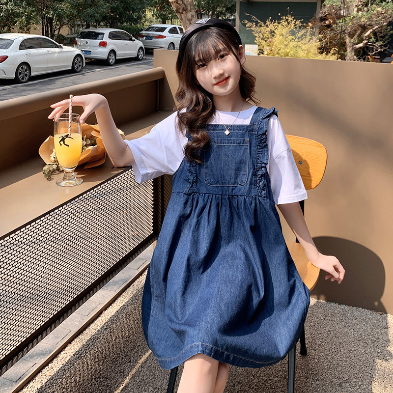Girls' dress suits summer 2022 new Korean version of the big children's summer Korean version of the Western style cowboy bag baby bag skirt