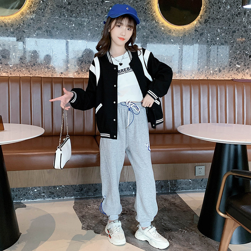 Girls jacket autumn 2021 new Western style net red children's baseball uniform spring and autumn fashionable middle-aged children's jacket top