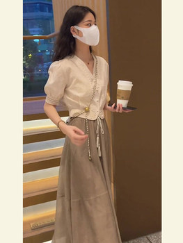 ສະຖານີເອີຣົບ french tea break first love sweet design niche a age-reduced gentle style shirt skirt two-piece summer set