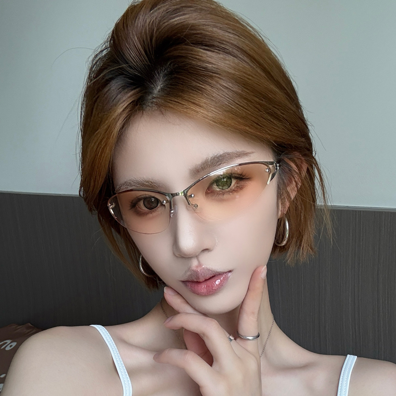 2026 New Metal Half-Frame Brown Sunglasses for Women, Stylish and Trendy with a High-End Old Money Style