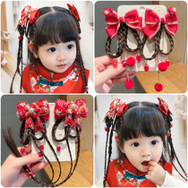 Red New Year Children's Hairpin Chinese Style New Year Headdress Wig Han Fu Hairpin Heaveflower Baby Girl New Year Hair Accessories