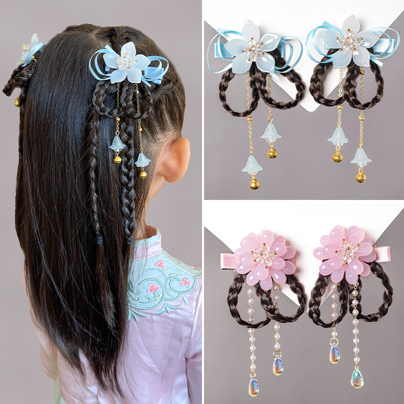 Hanfu headwear female children's hair clip wig braid Chinese style ancient costume girl's ancient hair accessories tassel hairpin