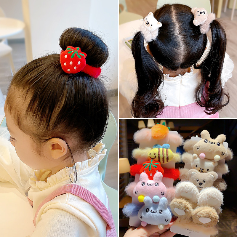 Children's plush hair ring girls rubber band autumn and winter new don't hurt hair cute plush baby hair ring little girl hair accessories