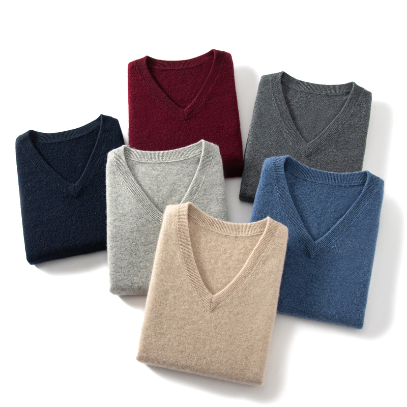 Autumn and Winter Cashmere Sweater for Men, V-Neck Thin Pure Cashmere Base Knit Warm Wool Vest