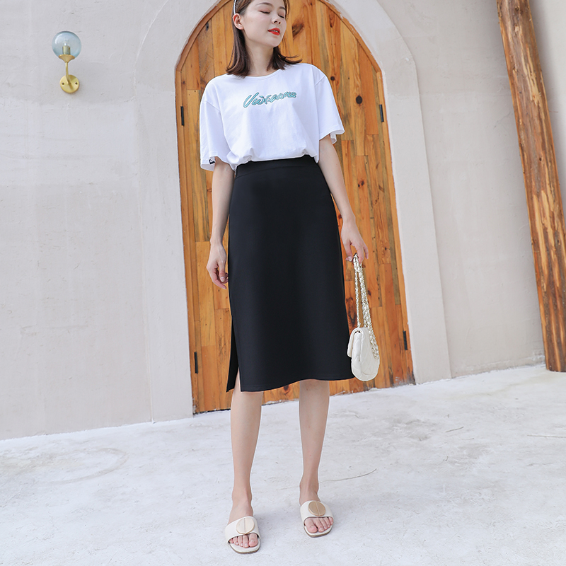 2022 new high waist open fork A character dress student spring summer dress black sub-Korean version 100 lap dress trend