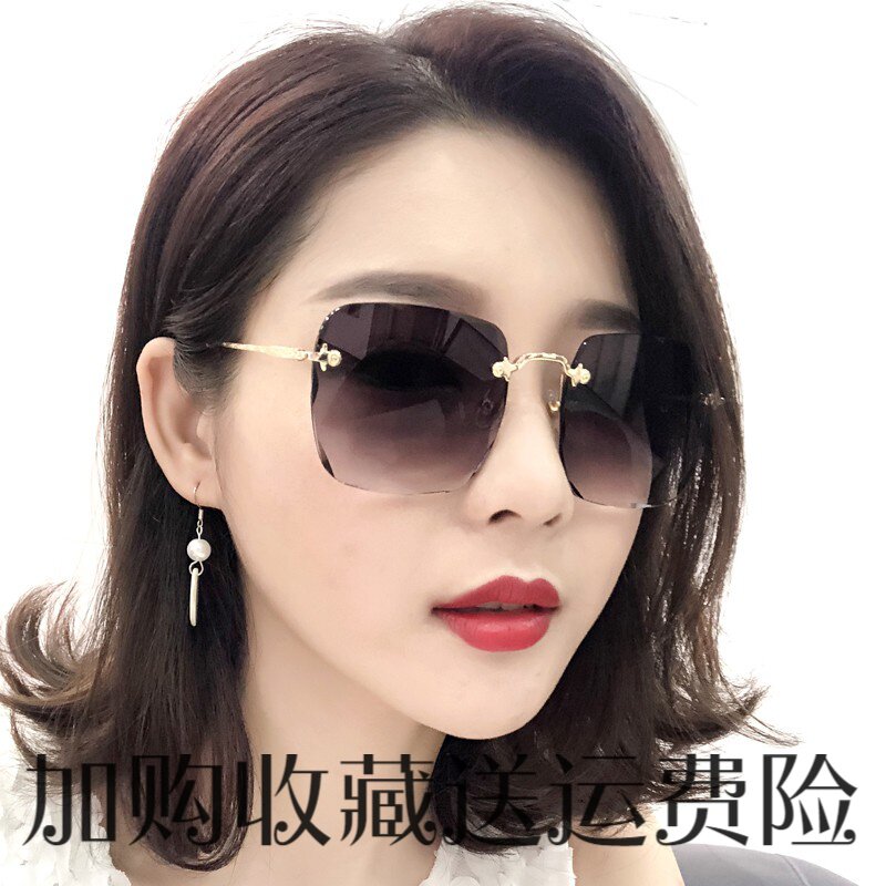 New no-frame square sunglasses woman round face starred ink glasses mirror woman big face square face elegant anti-purple