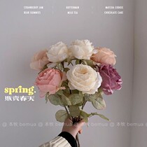 () INS Wind white emulation Rose Flower Flowers Pendulum with Teenage Pistachio-Style Romantic Room Decoration Table