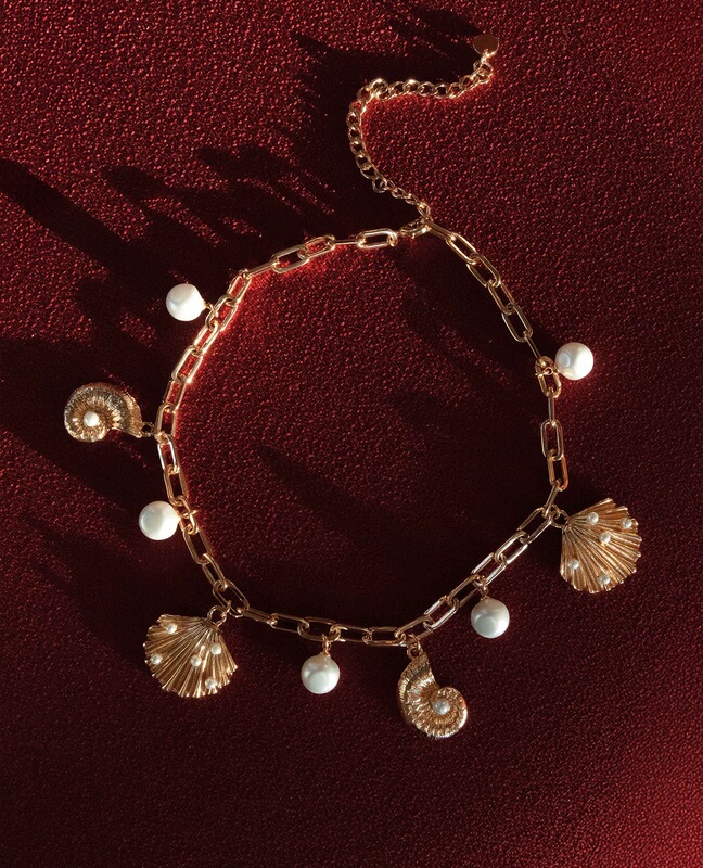 Island Vacation Style Starfish Shell Coral Pearl Gold Necklace - Ready Stock