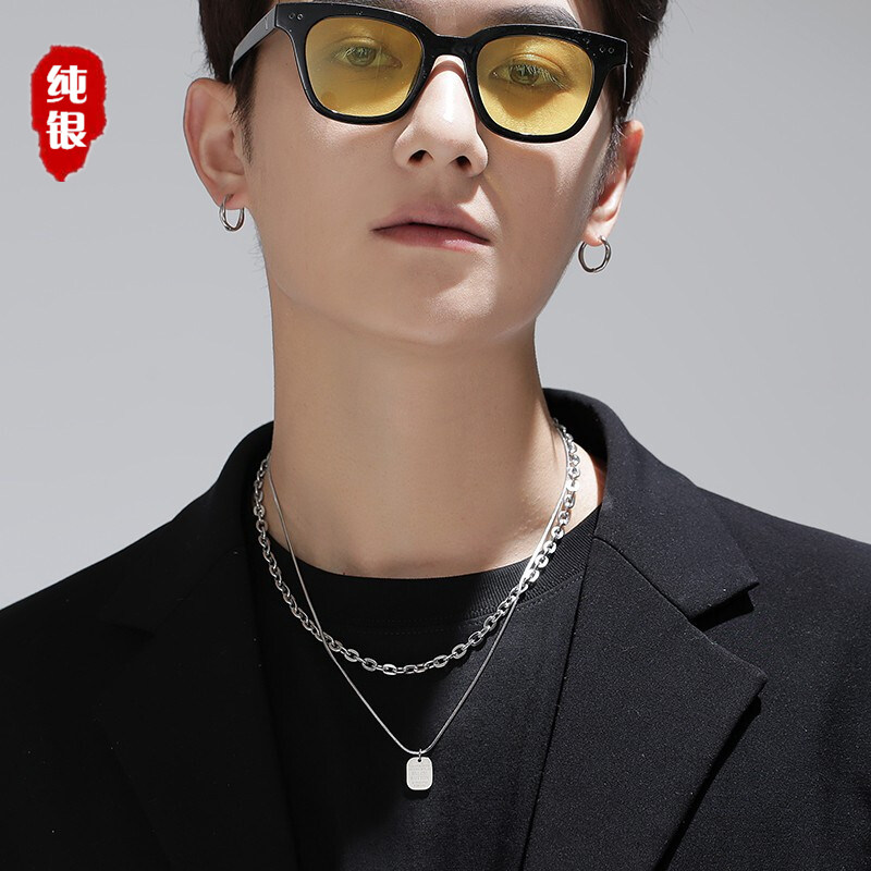 Men's necklace pure silver tide alphabet double-deck love letter pendant high-sense niche design cold wind gift