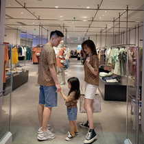 Fried Street Kiss a family of three-four-mouth mother-daughter Summer home Fashion pure cotton foreign air short sleeve t-shirt