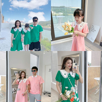 Net Red Fried Street pro-take pictures The whole family dress Mother dress Dress Foreigner Dress Polo Shirt Summer Short Sleeve T-shirt