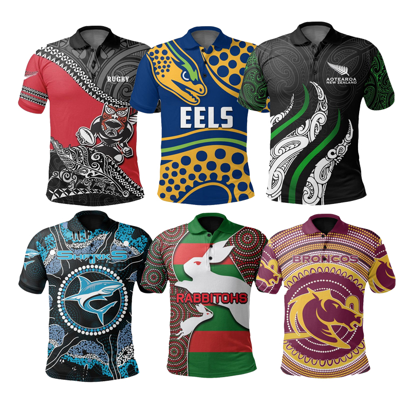 NRL New Zealand All Blacks Maori Sharks polo rugby jersey athleisure all black