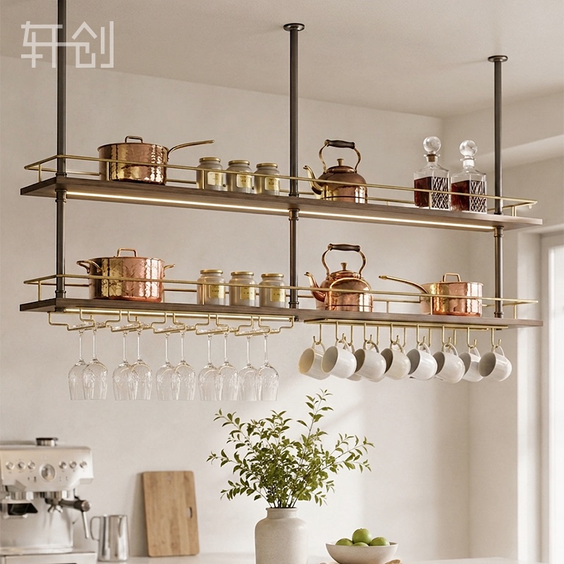 Bar Counter Hanging Storage Rack, Restaurant Bar Suspended Wine Rack, Kitchen Iron Art Hanging Rack, Hanging Cabinet Inverted Wine Glass Rack